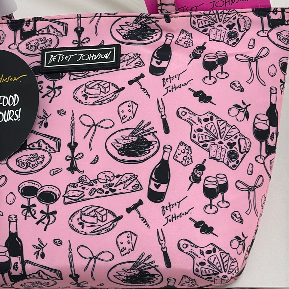 NEW Betsey Johnson Insulated Satchel Teacher Lunch Tote pink and black bag - Picture 4 of 9